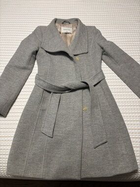 Babaton Light Grey Wrap-Waist Wool Coat